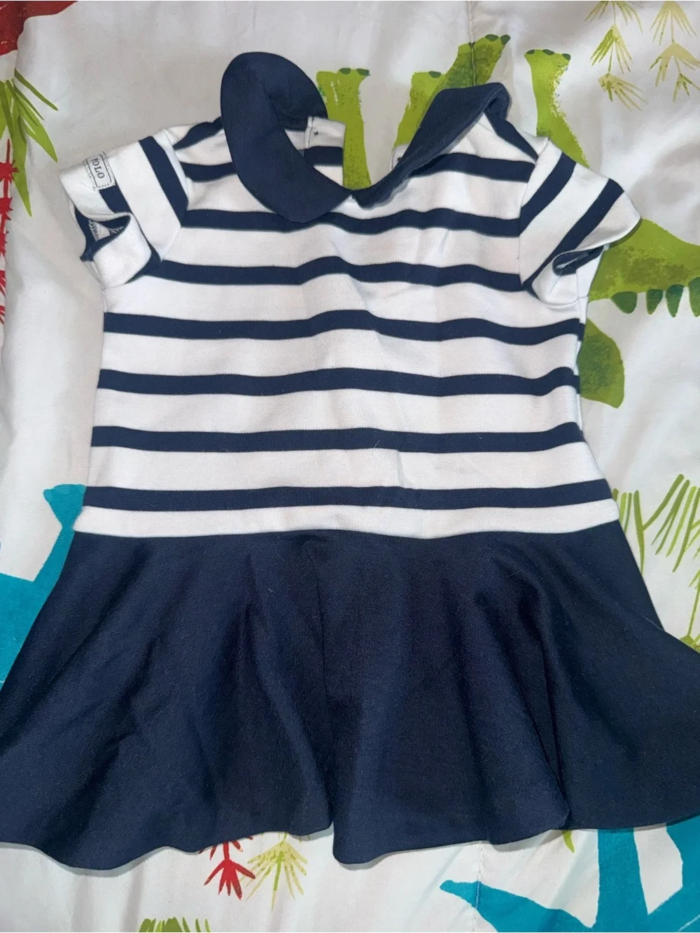 Navy & White Striped Baby Dress with Peter Pan Collar